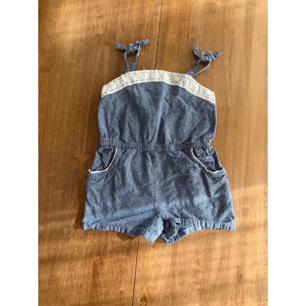 Tommy Bahama Toddler Girls Blue Chambray Eyelet Lace Romper Size 2T